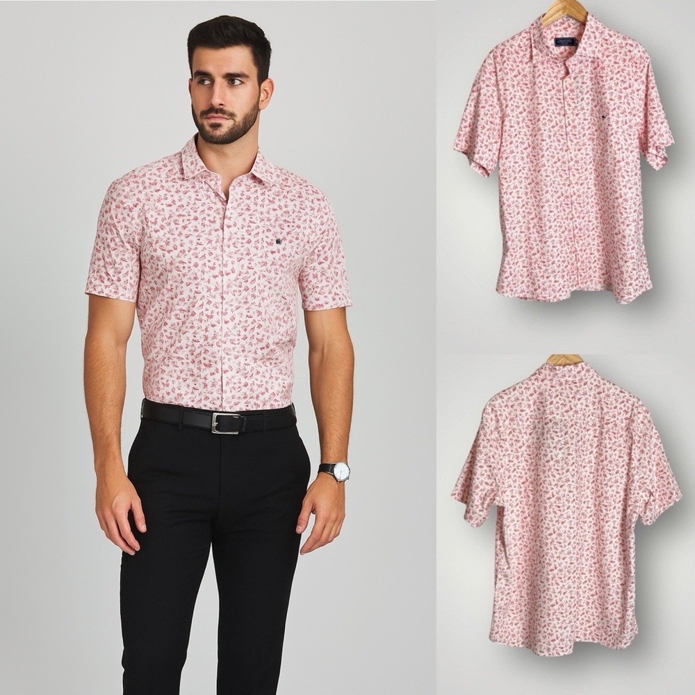 Vineyard Vines Poplin Short Sleeve Shirt Size Large Harbour Toss Print Stretch